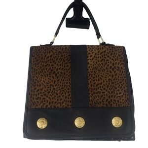 GENUINE LEATHER CHEETAH PRINT CONVERTIBLE CROSSBODY HANDBAG BAG SNAP CLOSURE